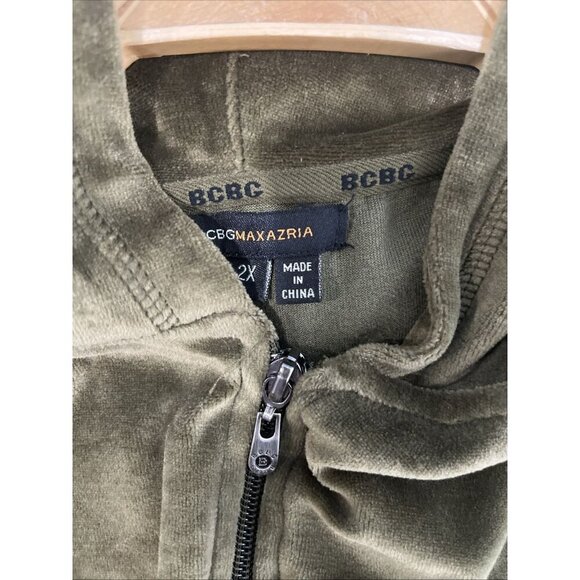 BCBG Y2K Velour Track Jacket Womens 2X Green Velvet Sequin Embroidered Hooded - Picture 5 of 9